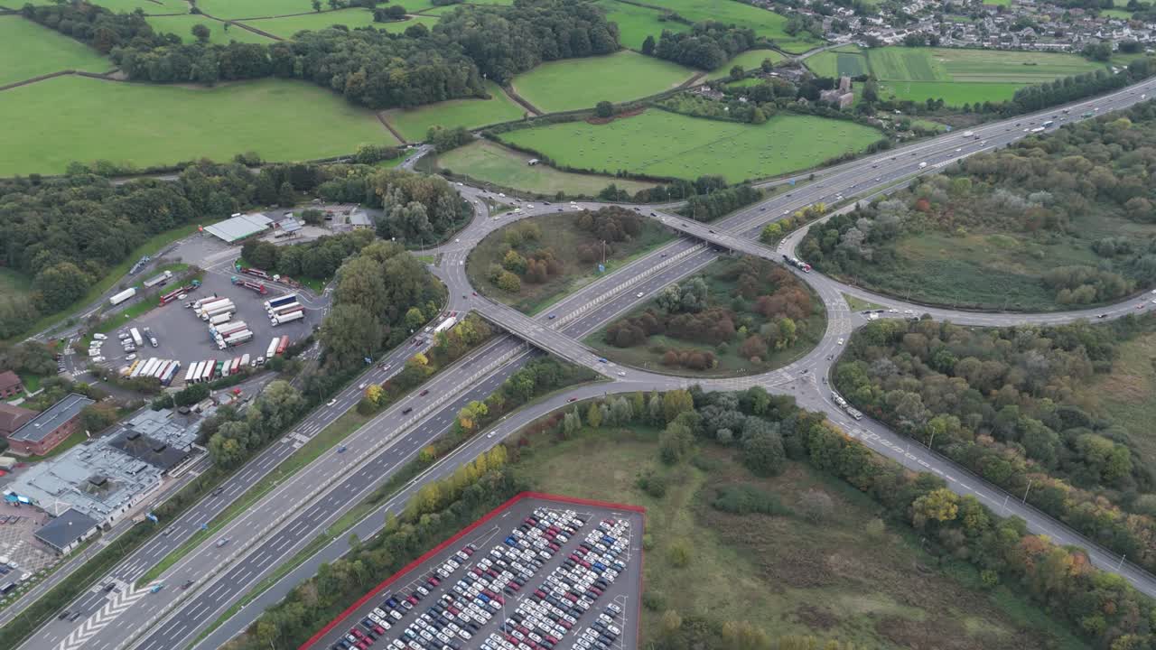 Aerial View of a Highway Interchange and Surrounding Landscape