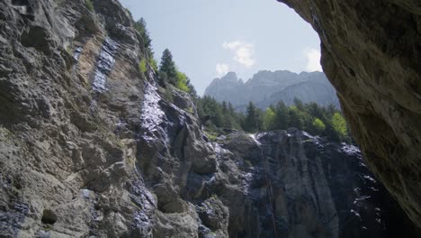 water on mountainside rocks of canyon | grindelwald switzerland cave in glacier canyon, europe, 4k