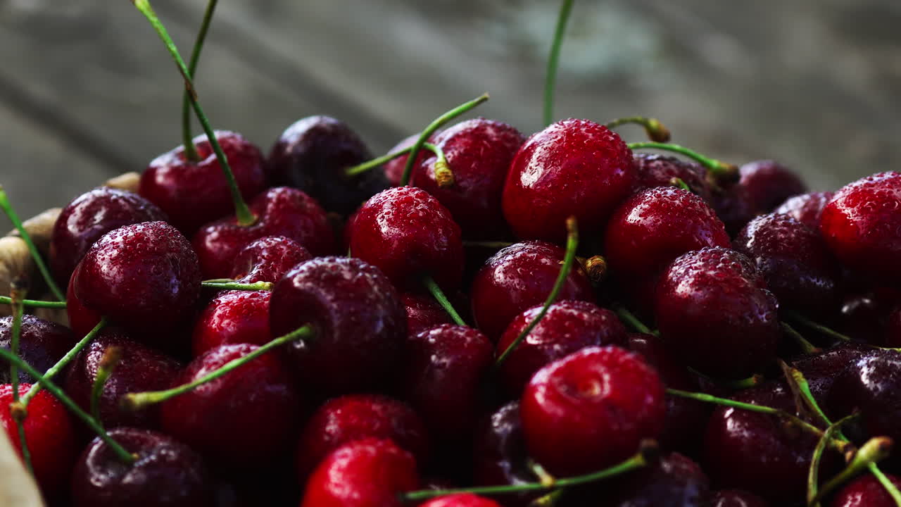 Cherries. Cherry. Cherries in color bowl and kitchen napkin. Red cherry. Fresh cherries