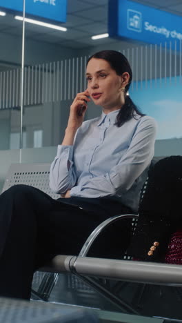 mujer esperando en el aeropuerto