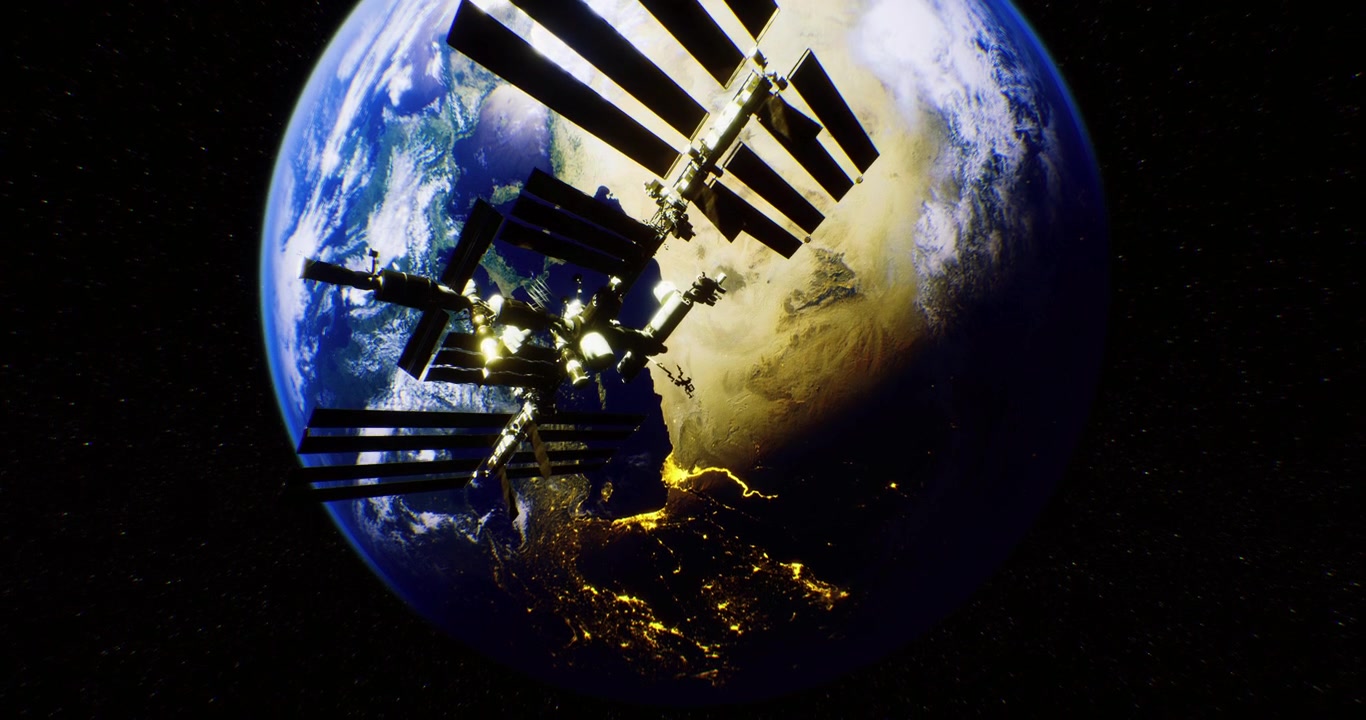 Earth satellite observation focused on the international space station