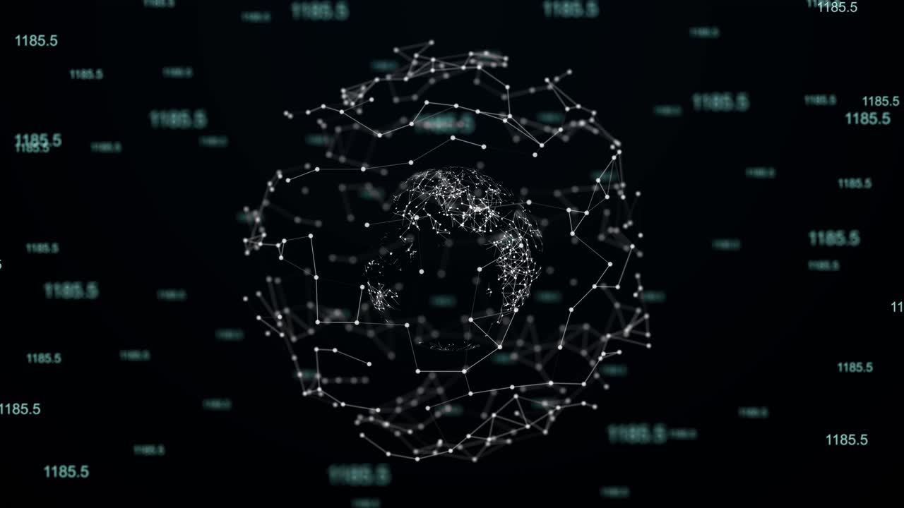 The planet earth hologram rotating node connection numbers 4k loop animation with alpha global