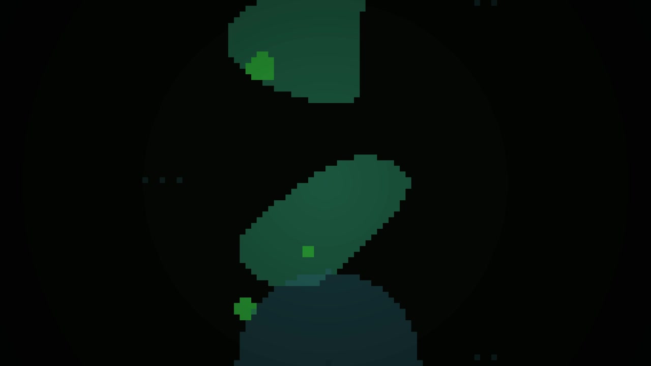 Animazione astratta in pixel art con forme verdi fluttuanti