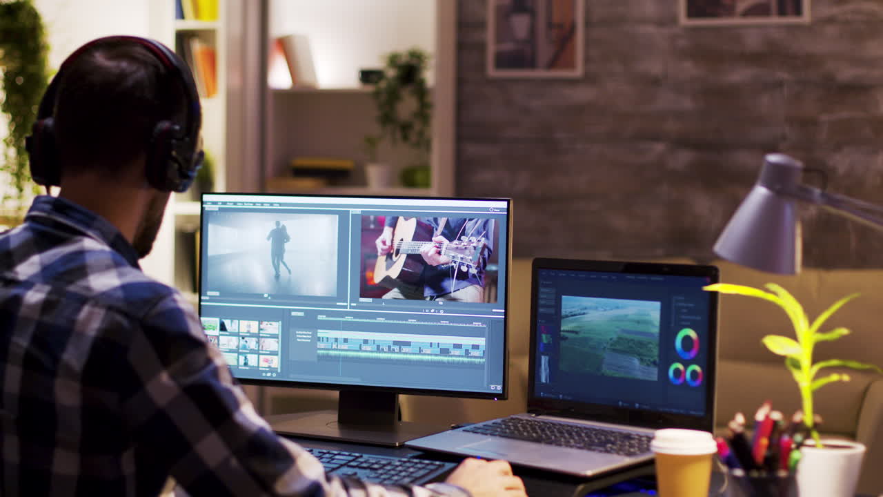 A video editor at work