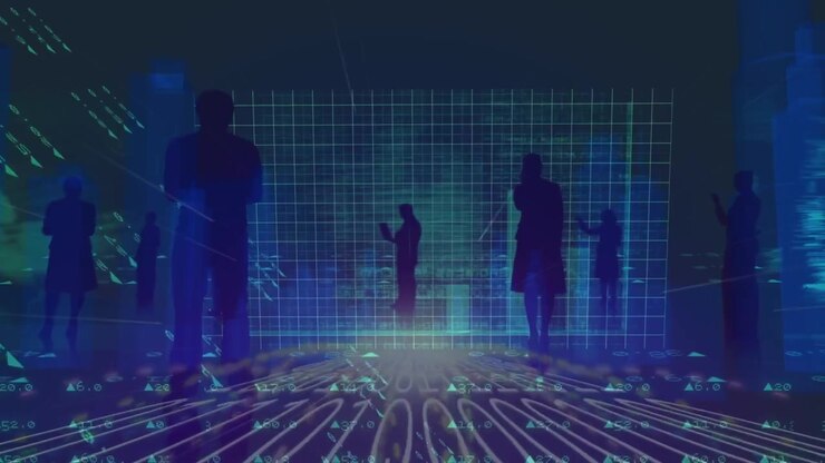 Animation of data processing over business people
