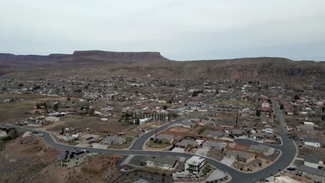 aerial flyover of a neighborhood in la verkin, utah