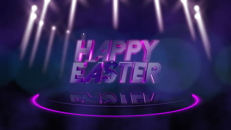 animation text happy easter and motion purple disco lights abstract background