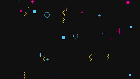 Bewegung-Abstrakte-Geometrische-Punkte-Kreuzt-Zickzack-Und-Quadrate-Schwarzer-Memphis-Hintergrund