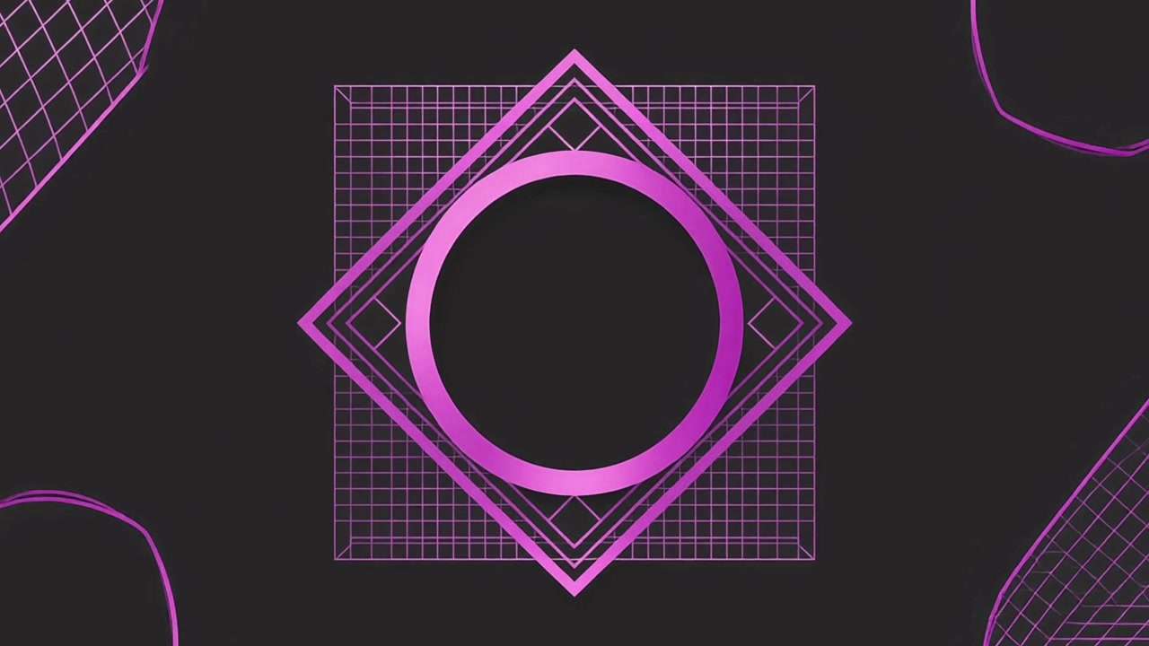 Retro Synthwave Style Animated Geometric Shapes and Grid Background
