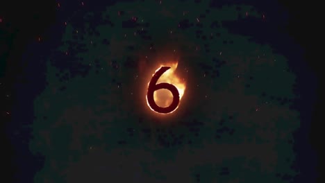 animation of 6 text in burning flames over dark background