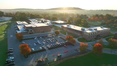 american school during autumn sunrise