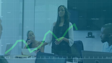 animación del procesamiento de datos financieros sobre diversas personas de negocios en la oficina