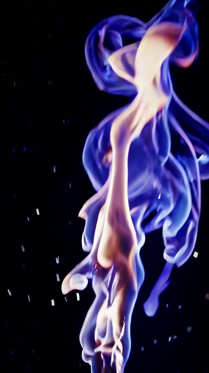 A mesmerizing video still of swirling blue smoke against a black background, captured from a low
