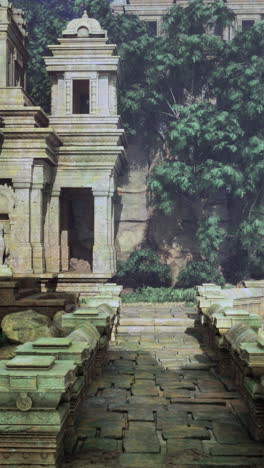 ancient temple ruins nestled among lush greenery in a serene landscape setting