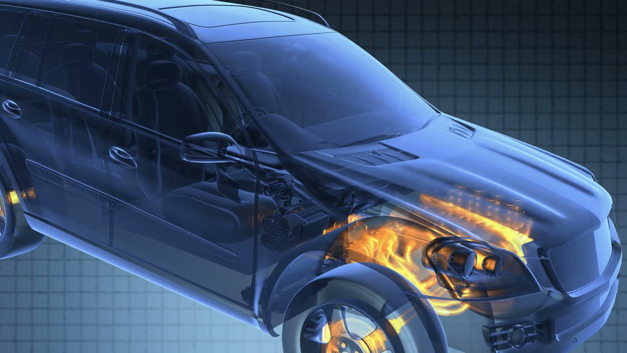 투명한 차가 회전합니다.