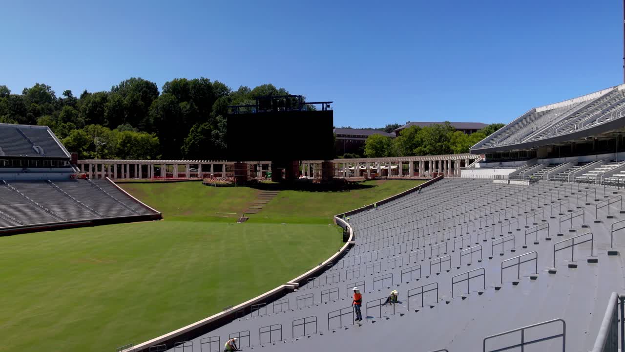 Drone View of a College Football Stadium Under Renovation