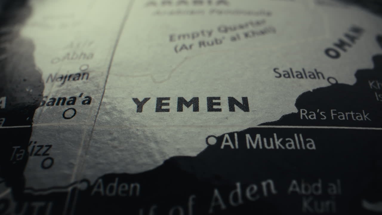Close-up of Yemen on a World Map