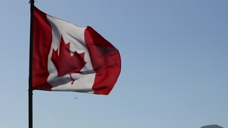 canadian flag blowing in strong wind