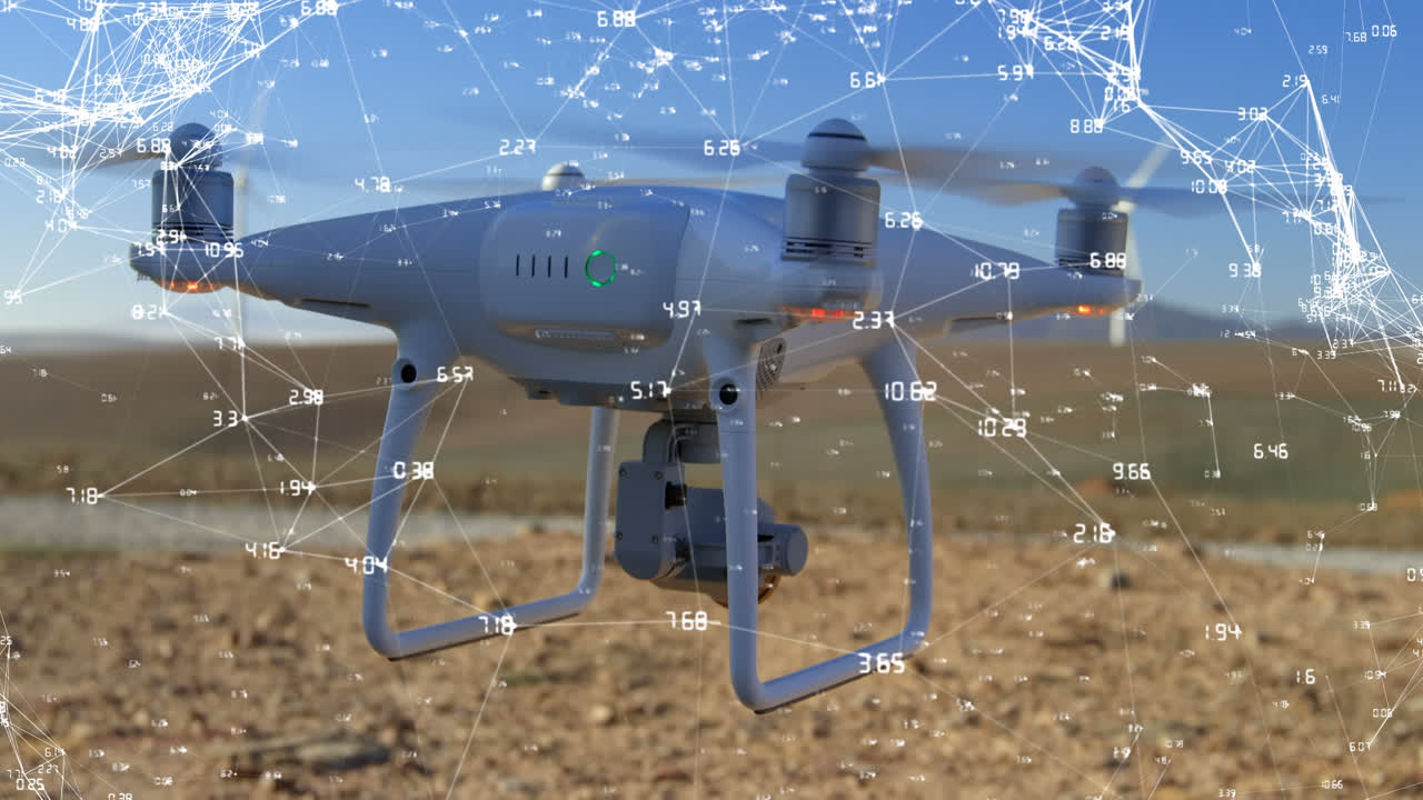 숫자와 드론으로 연결된 네트워크의 애니메이션