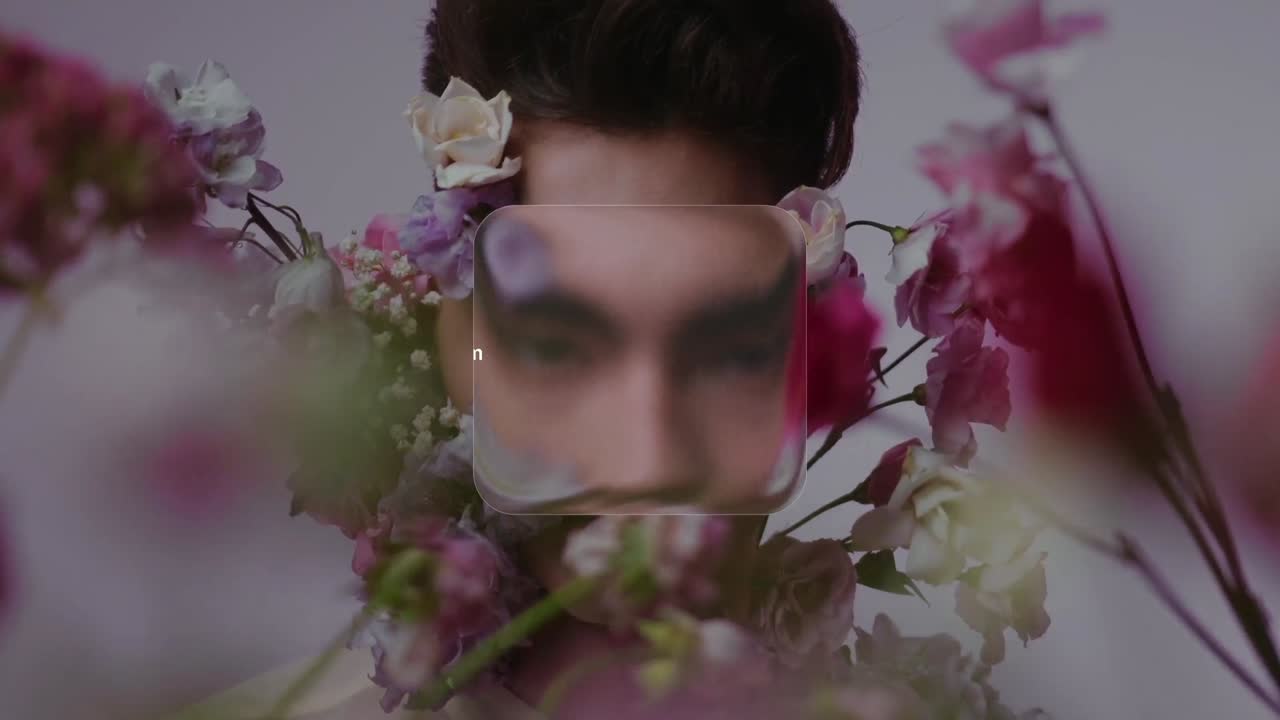 Sobreposições de UI estilo Glass Card em planos de fundo florais e com pessoas