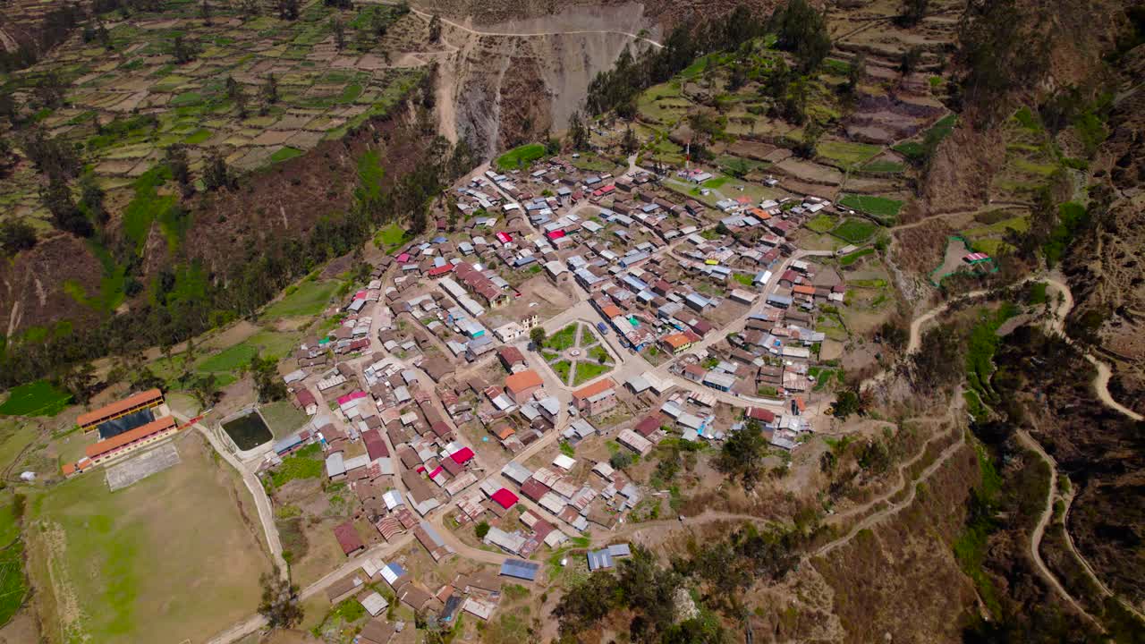 Aerial View of a Mountain Village in the Andes Mountains of Peru