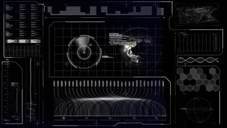 animation of clock and statistics processing on dark background