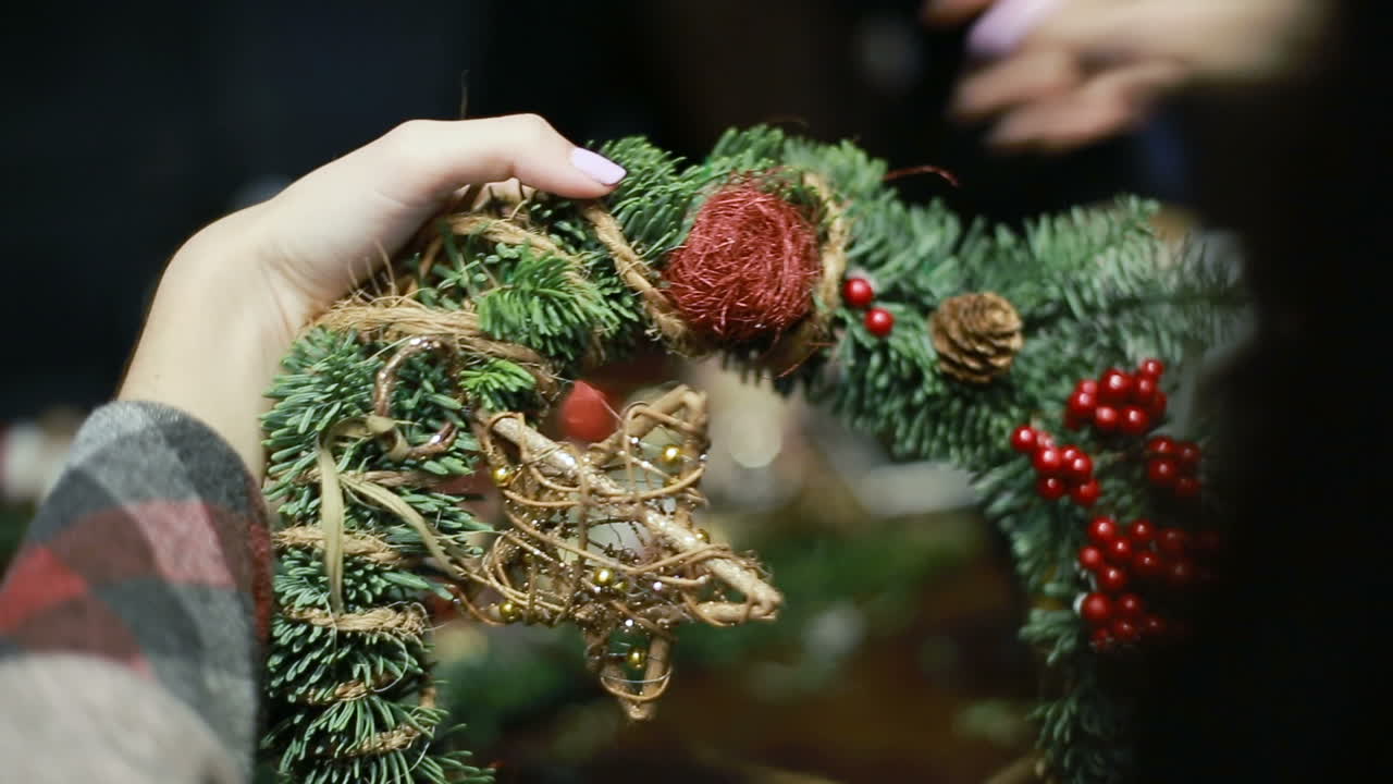 Hand Made Christmas Tree Decorations. Christmas wreath decoration by hand made