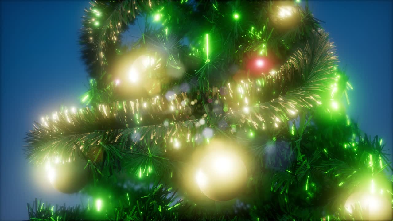 радостный студийный снимок рождественской елки с красочными огнями