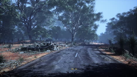 Straße,-Die-über-Kleine-Hügel-In-Der-Australischen-Buschlandschaft-Führt