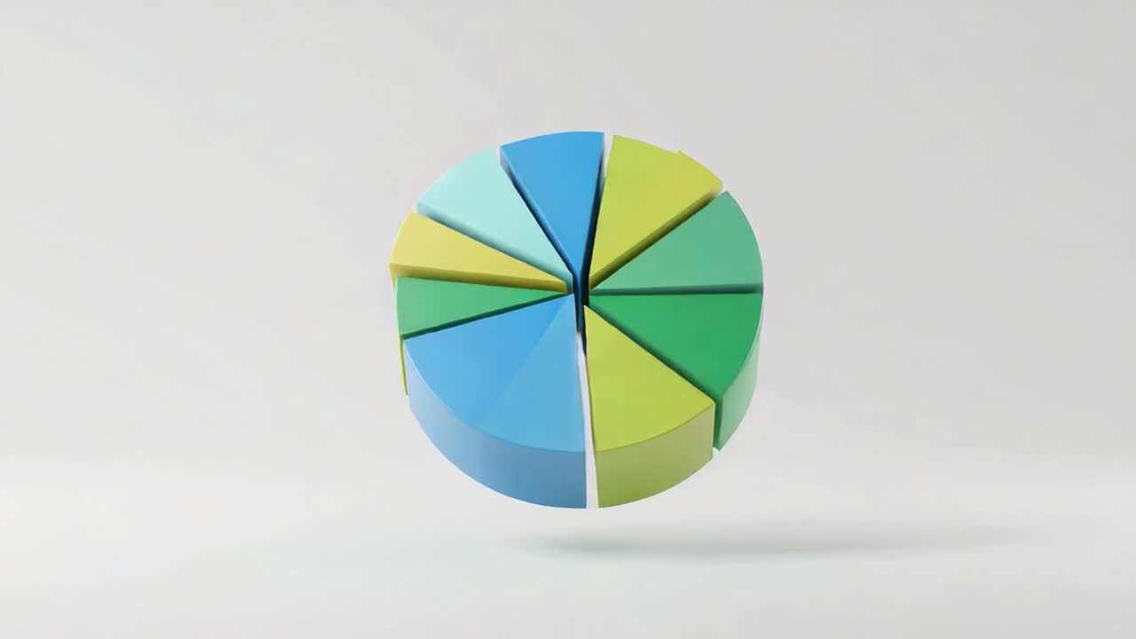 A Dynamic 3D Pie Chart Rotating Displaying Various Color Segments Representing Different Data Proportions and Analytical Insights in Modern Visualization Techniques