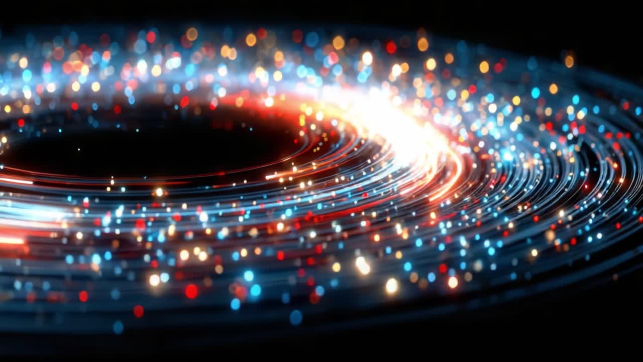 A Mesmerizing Display of Colorful Lights and Spiraling Patterns in a Galactic Simulation, Capturing the Beauty of Motion and Light Interplay in a Cosmic Environment