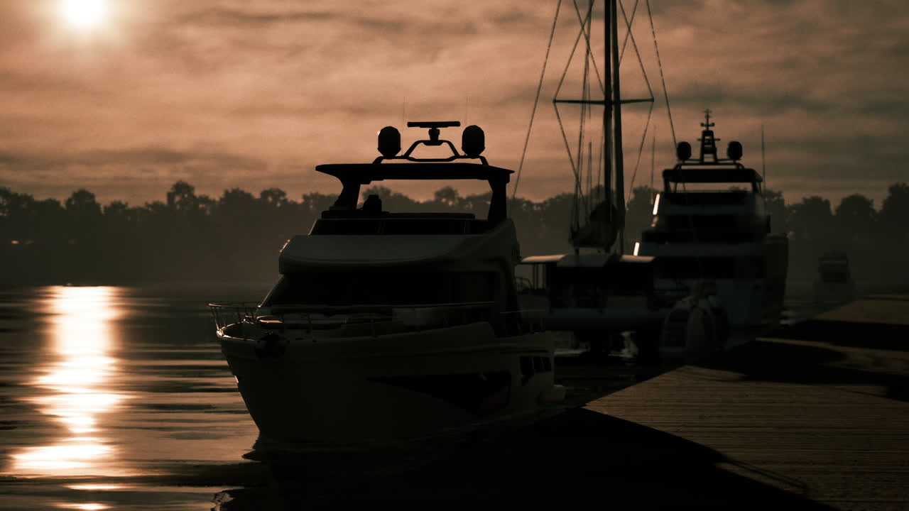 роскошная яхта пристыкована на закате