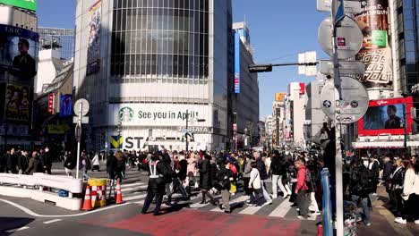 crowds navigate a busy urban intersection