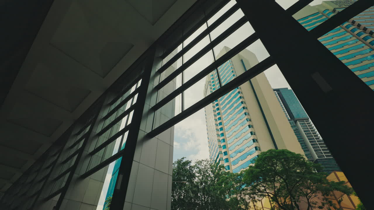 Cityscape View from an Enclosed Corridor