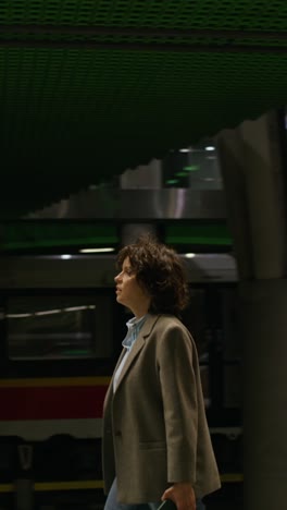 woman walking through a train station