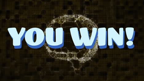 Animation-Von-„You-Win“-Text-über-Digitalem-Gehirn-Auf-Schwarzem-Hintergrund
