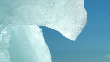 Close-up-of-melting-iceberg-during-hot-summer-day-and-blue-sky-in-background-in-Iceland---Climate-change-and-global-warming-on-planet