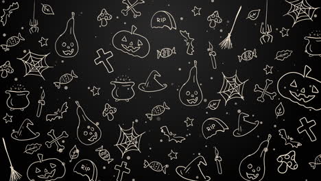animate black background with autumn outline symbols and elements on halloween theme. loop motion graphic.