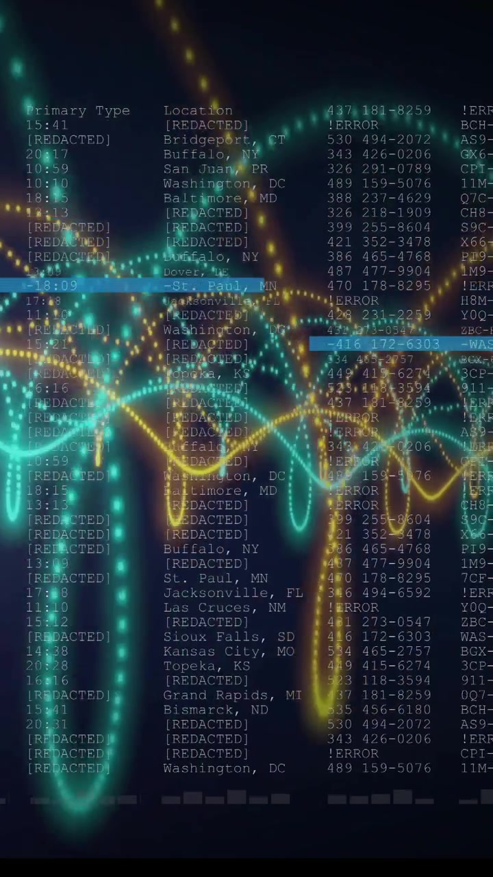 Animation of digital data processing over black background