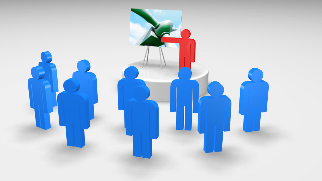 3d Man showing a Wind Turbine