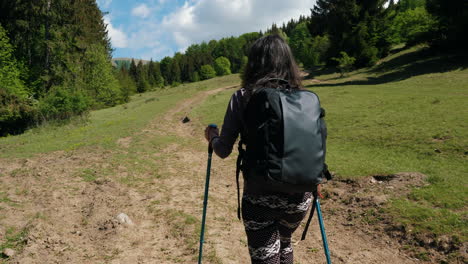 a woman hiking on a mountain