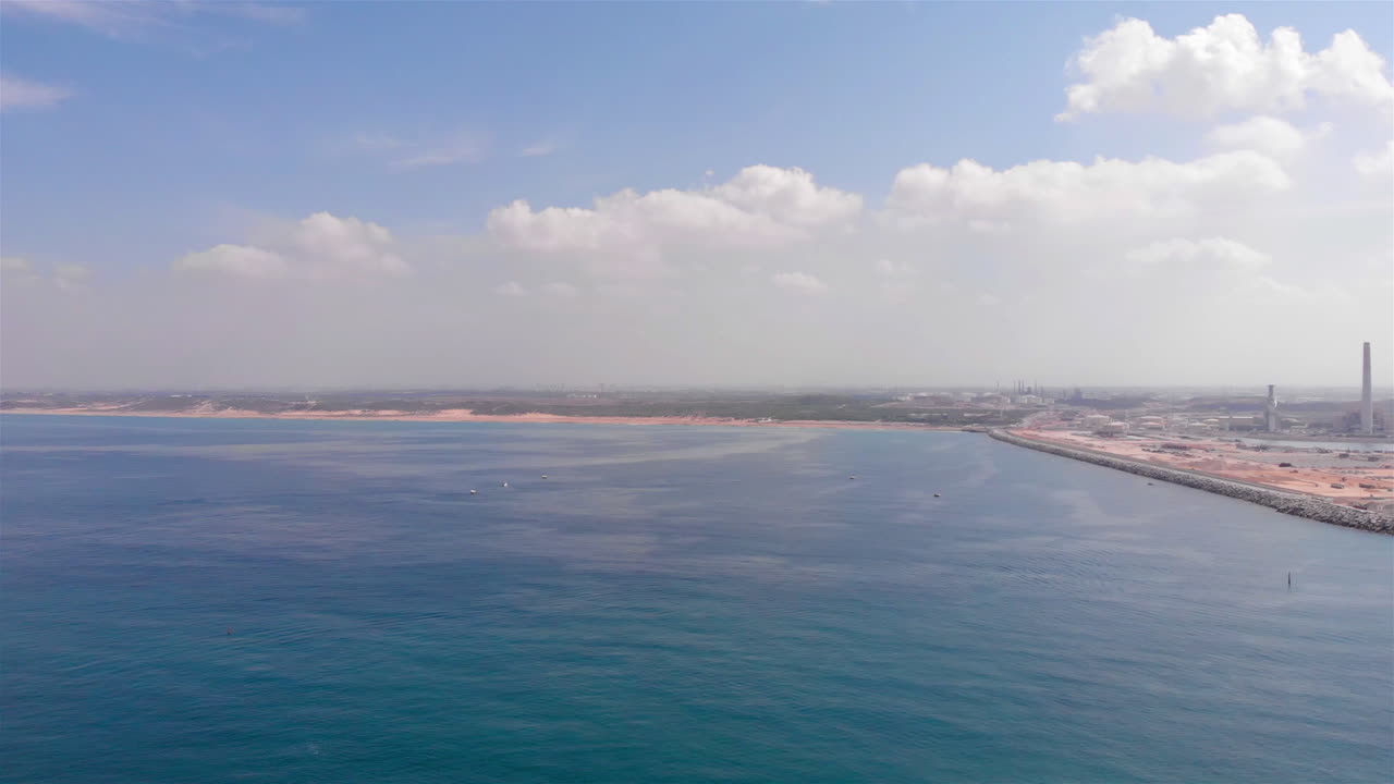 Aerial footage over Israel empty Coast in the Mediterranean sea