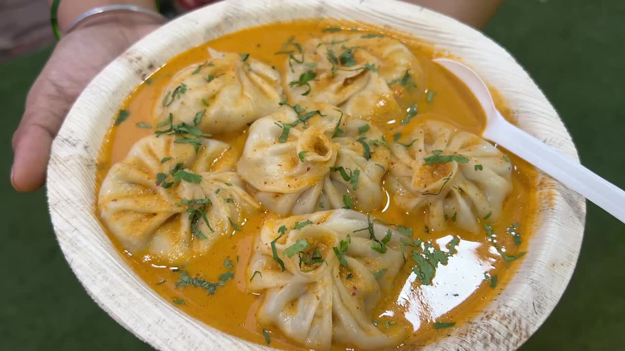 Jhol momo, unique dish of Bhutan served in a restaurant in Kolkata, India