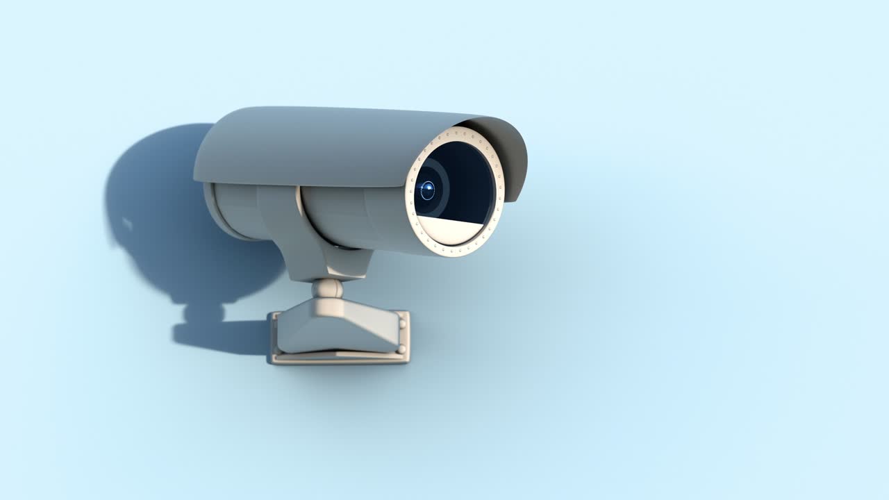 Videocamera di sorveglianza sulla parete che si muove e scansiona l'area circostante