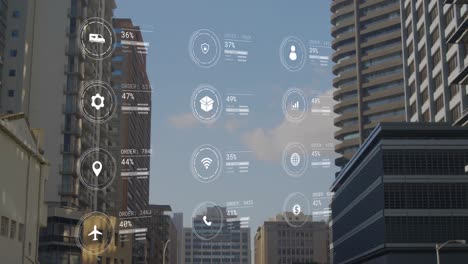 animación de iconos con procesamiento de datos sobre el paisaje urbano