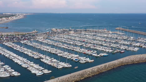 port full of boats palavas les flots docked vessels aerial view sunny day france