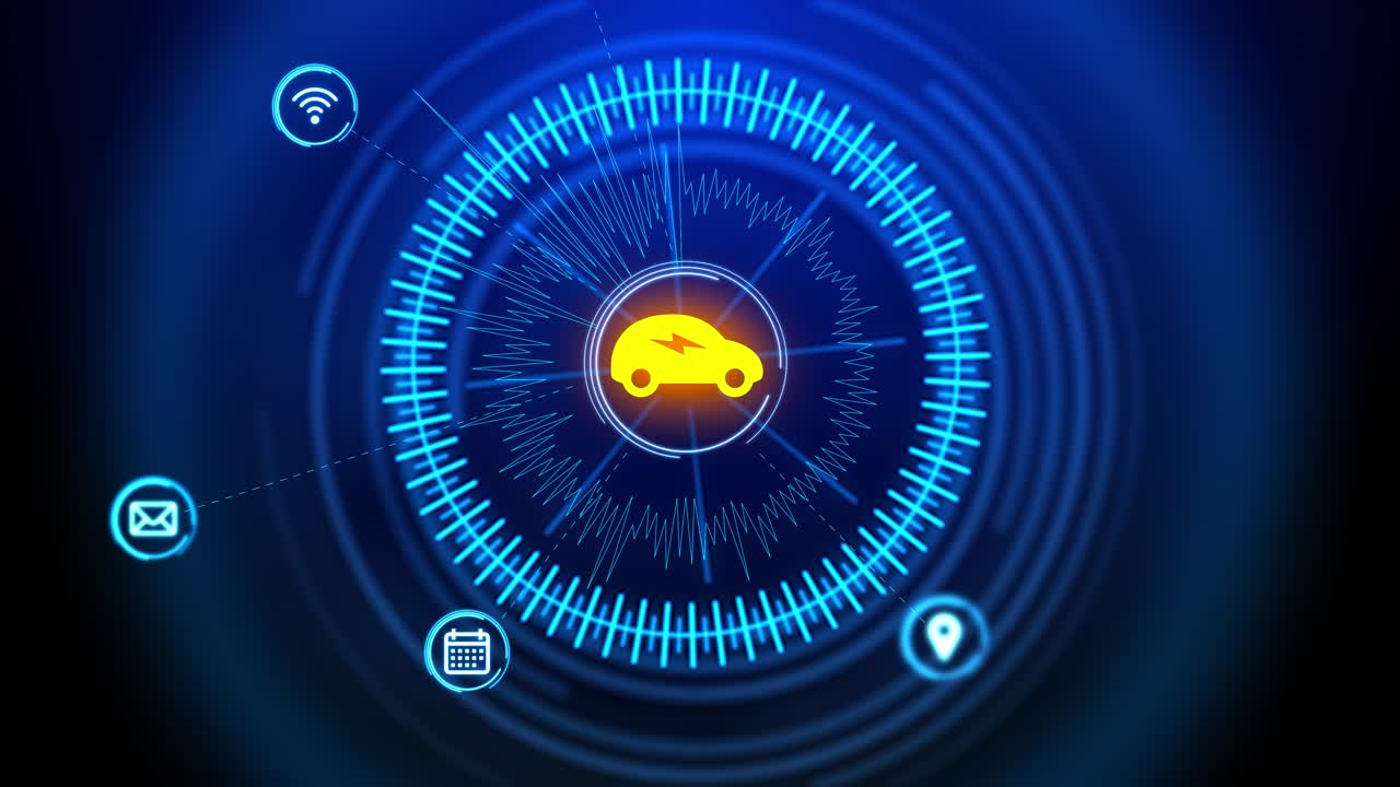 4k animation futuristic car hud screen electric car charging on charge station electro mobility