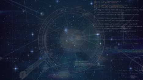 animación de estrellas a través de una red de conexiones y procesamiento de datos