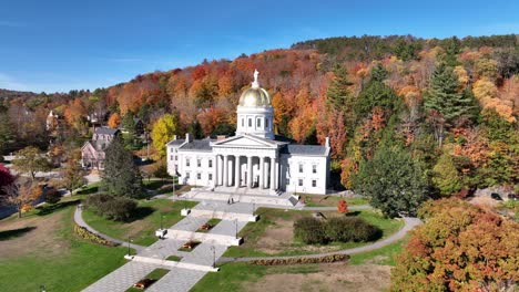 aerial montpelier vermont state house with fall color in autumn with autumn leaves