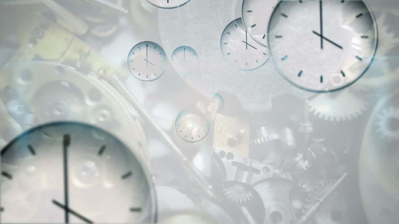 시계 메커니즘 위로 움직이는 시계의 애니메이션